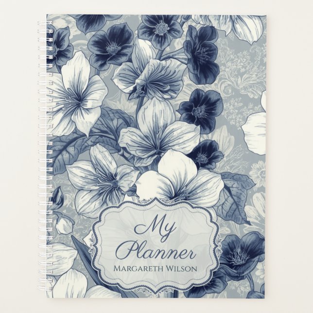 Blumen-Tagesplaner-Schüler-Notizbuch-Journal Blau Planer (Vorderseite)