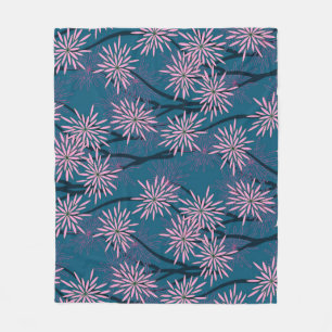 Blumen Tapete: Asiatisch navyblau, rosa. Fleecedecke