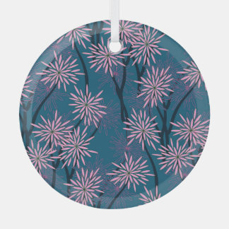 Blumen Tapete: Asiatisch navyblau, rosa. Ornament Aus Glas