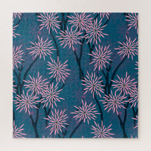 Blumen Tapete: Asiatisch navyblau, rosa. Puzzle