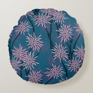 Blumen Tapete: Asiatisch navyblau, rosa. Rundes Kissen