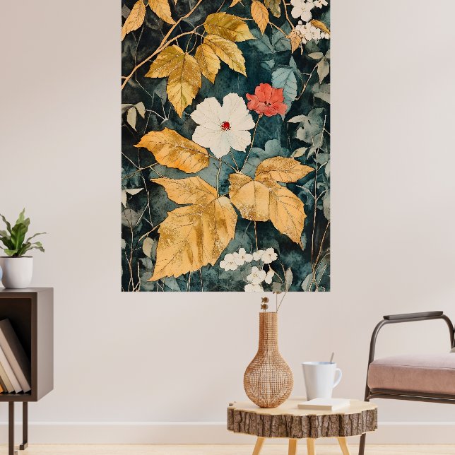 Blumen Tapete, Botanischer Blumenmuster  Poster (Wohnzimmer 3)