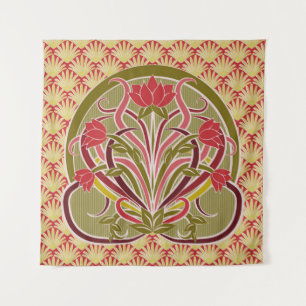 Blumen Tapete im Jugendstil, vintage Illustration Wandteppich