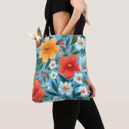Blumen-Tasche mit farbenfrohen Blumen und Grün 