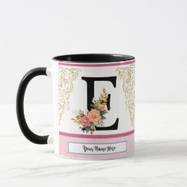Blumen-Tasse E mit Buchstabe – Personalisierter An Tasse