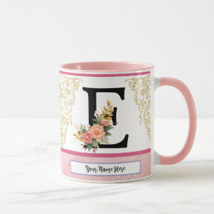 Blumen-Tasse E mit Buchstaben – Personalisierter A Tasse