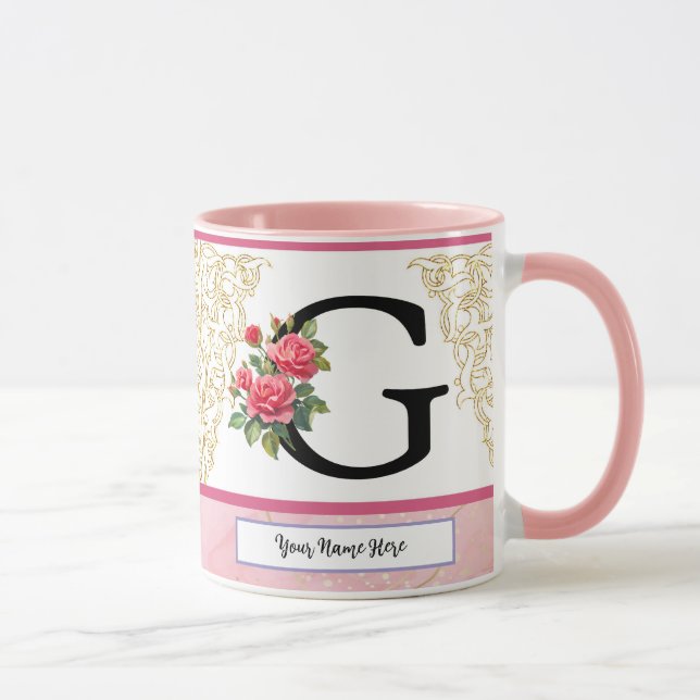 Blumen-Tasse mit Buchstabe G – Individuelle Namens Tasse (Rechts)