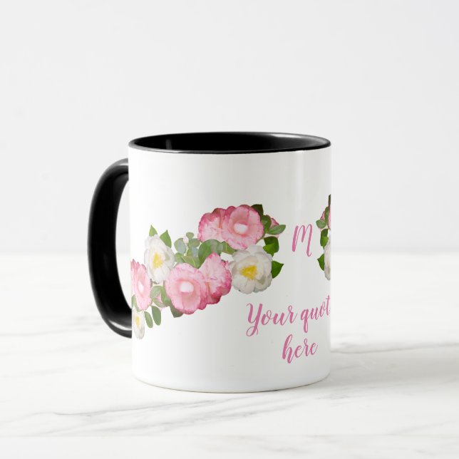 Blumen-Tasse mit kundenspezifischem Text Tasse (Vorderseite Links)