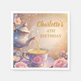 Blumen-Tasse & Teekanne - Pastell-Elegante Teepart Serviette