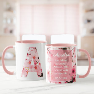 Blumen-Tassen mit Anfangsbuchstabe A   Personalisi Tasse