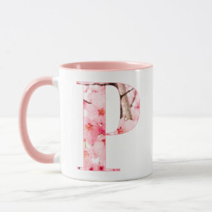 Blumen-Tassen mit Anfangsbuchstabe P Personalisi Tasse