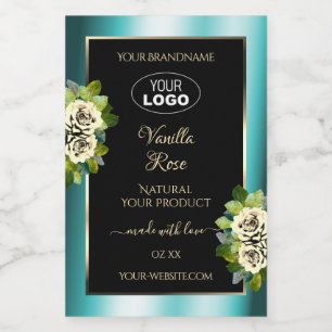 Blumen Teal Schwarz Gold Produktetiketten Rosen Lo Lebensmitteletikett