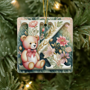 Blumen-Teddybär Buchstabe K Keramikornament