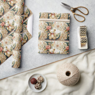 Blumen-Teddybär Buchstabe L Geschenkpapier