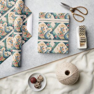 Blumen-Teddybär Buchstabe X Geschenkpapier