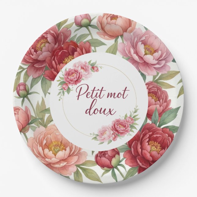 Blumen-Teller aus Pappe mit Pfingstrosen – Dekorat Pappteller (Vorderseite)