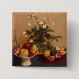 Blumen, Teller mit Frucht und Carafe, 1865 Button