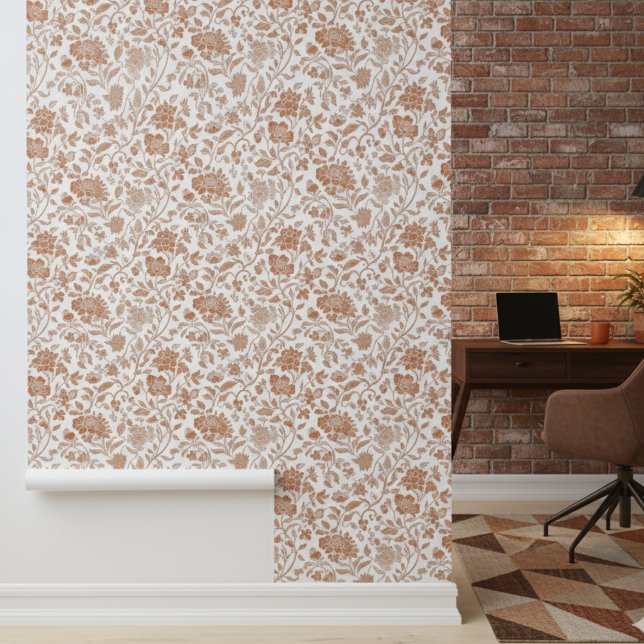 Blumen Terrakotta-Toile-Muster Tapete (Add a touch of rustic charm to your home with this Floral Terracotta Toile Pattern Wallpaper! )