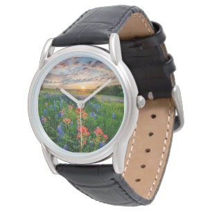 Blumen Texas Bluebonnets & Indian Paintbrush Armbanduhr