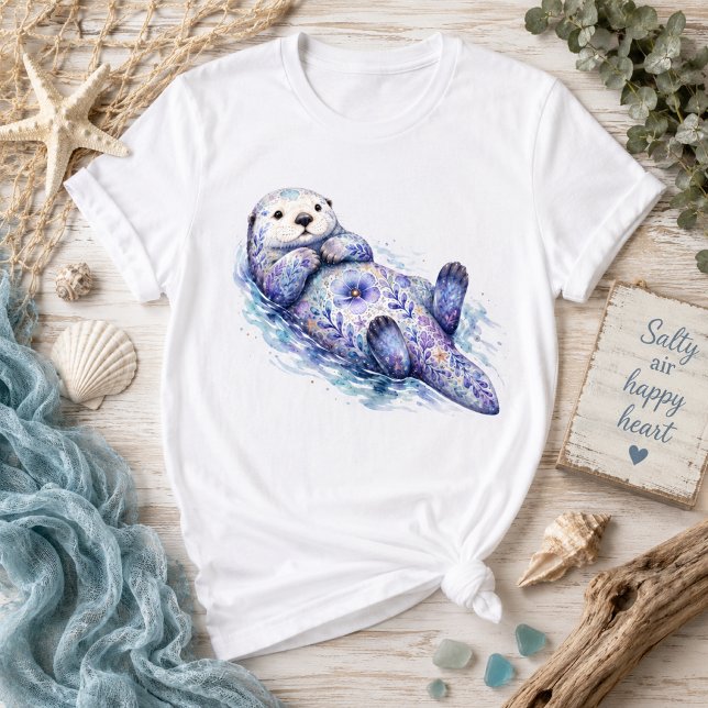 Blumen-Thema Seeotter T-Shirt (Von Creator hochgeladen)