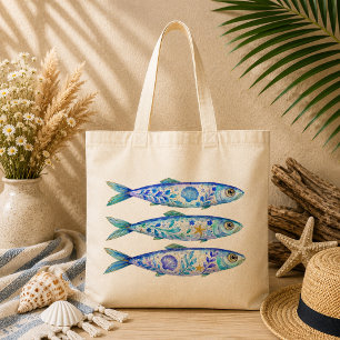Blumen-Themen-Töpferei Kunst Fisch Tragetasche