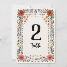 Blumen-Tischnummer im Letterpress-Stil