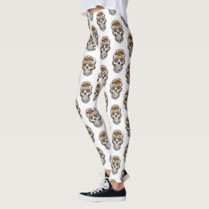 Blumen-Totenkopf-Muster Frauen Leggings
