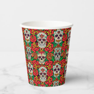 Blumen-Totenkopf-Muster Pappbecher