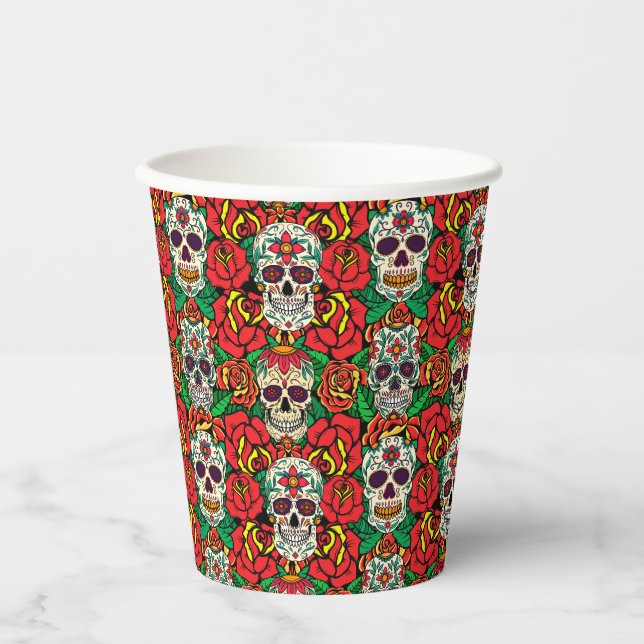Blumen-Totenkopf-Muster Pappbecher (Vorderseite)