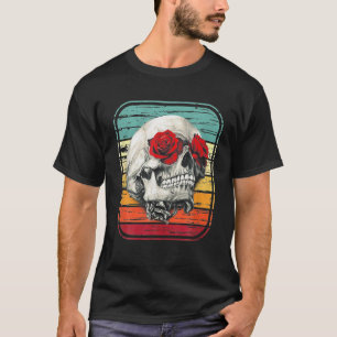 Blumen Toter Zucker-Schädel-Blume Rosen Retro Vint T-Shirt