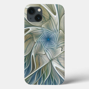 Blumen-Traum-Muster abstraktes Blau Khaki Fraktal iPhone 13 Hülle