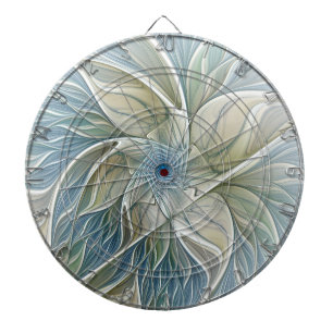 Blumen-Traum-Muster abstraktes Blau Khaki Fraktal Dartscheibe