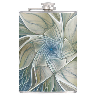 Blumen-Traum-Muster abstraktes Blau Khaki Fraktal Flachmann