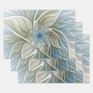 Blumen-Traum-Muster abstraktes Blau Khaki Fraktal Geschenkpapier Set