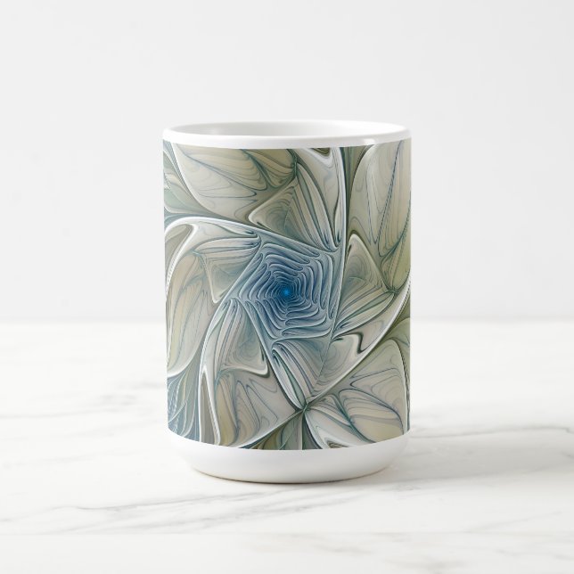 Blumen-Traum-Muster abstraktes Blau Khaki Fraktal Kaffeetasse (Mittel)