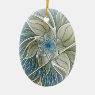 Blumen-Traum-Muster abstraktes Blau Khaki Fraktal Keramik Ornament