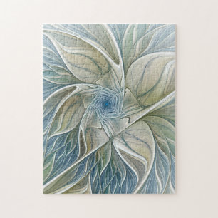 Blumen-Traum-Muster abstraktes Blau Khaki Fraktal Puzzle