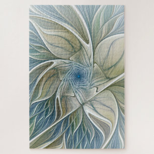 Blumen-Traum-Muster abstraktes Blau Khaki Fraktal Puzzle