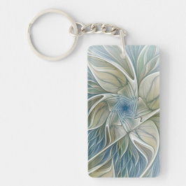 Blumen-Traum-Muster abstraktes Blau Khaki Fraktal Schlüsselanhänger