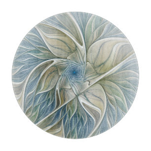 Blumen-Traum-Muster abstraktes Blau Khaki Fraktal Schneidebrett
