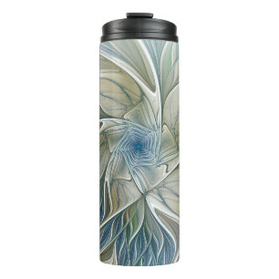 Blumen-Traum-Muster abstraktes Blau Khaki Fraktal Thermosbecher