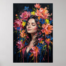 Blumen-Tropf-Kunstporträt Lebendige Frauenposter