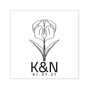 Blumen-Tulpen-Linienkunst Anfangslogo Hochzeit Gummistempel