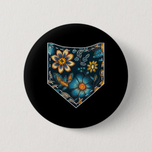 Blumen-Ukrainisches-Tasche-T-Shirt Retro-Sommerblu Button