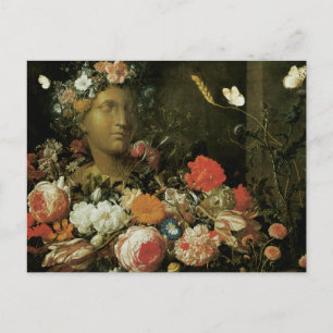 Blumen um eine klassizistische Büste Postkarte