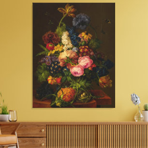 Blumen und Ananas auf einem Gebälk Leinwanddruck