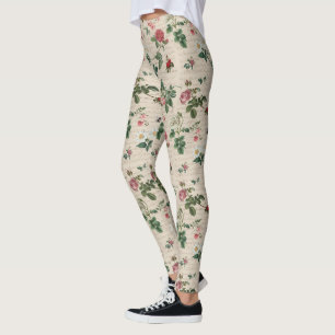 Blumen und Blätter Beige Hintergrund Leggings