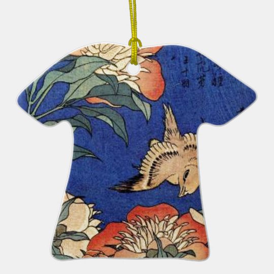 Blumen und ein Vogel Keramik T-Shirt-Ornament