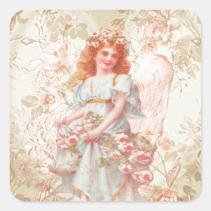 Blumen und Engels-Vintage Collage Quadratischer Aufkleber