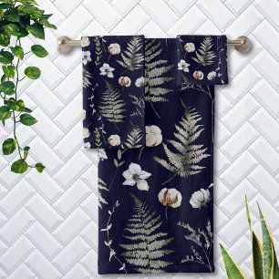 Blumen und Farnblätter Wald Floral Botanisch Badhandtuch Set